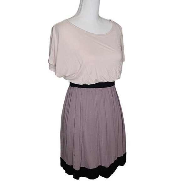 Women's Dress Knee Length LUSH Color Block Gray Cream Black Short Sleeves - Picture 4 of 7